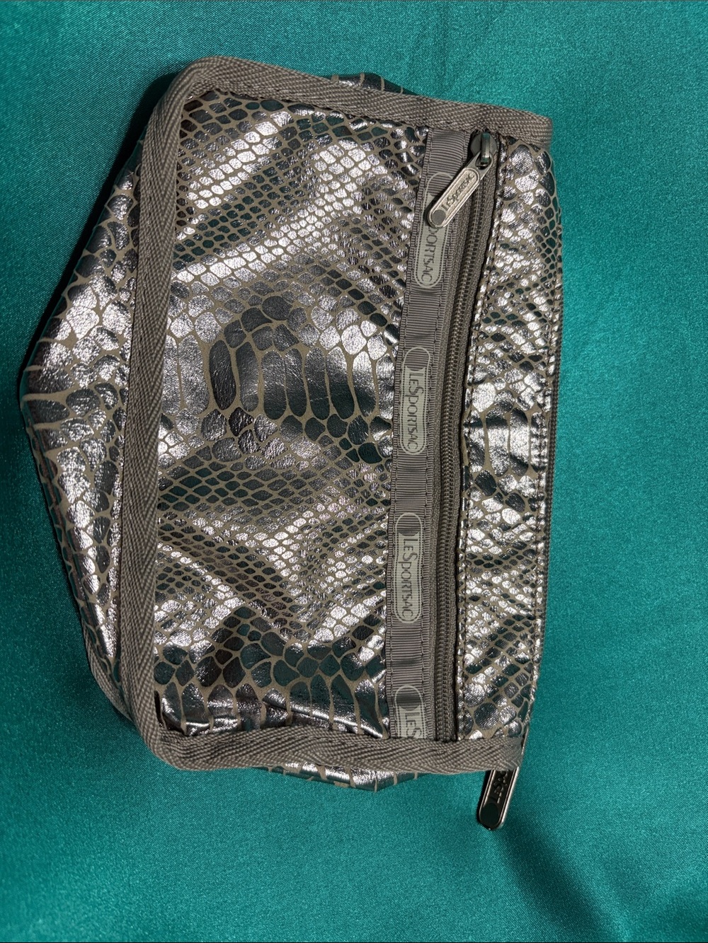 LeSportsac Silver & Black Snake-Print Zip Cosmetic Pouch